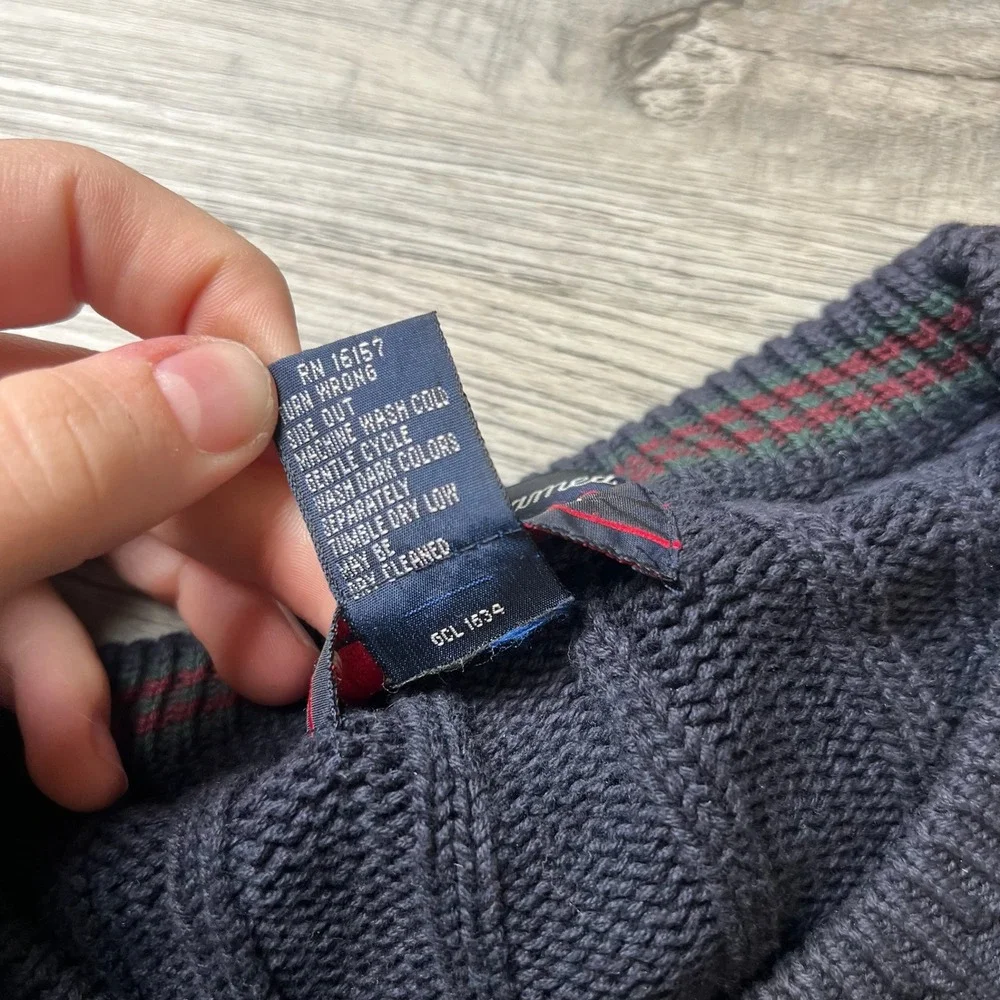 Gant Sweater Mens XL‎ Navy Blue Cotton Cable Knit Hand Framed Crew Neck Pullover